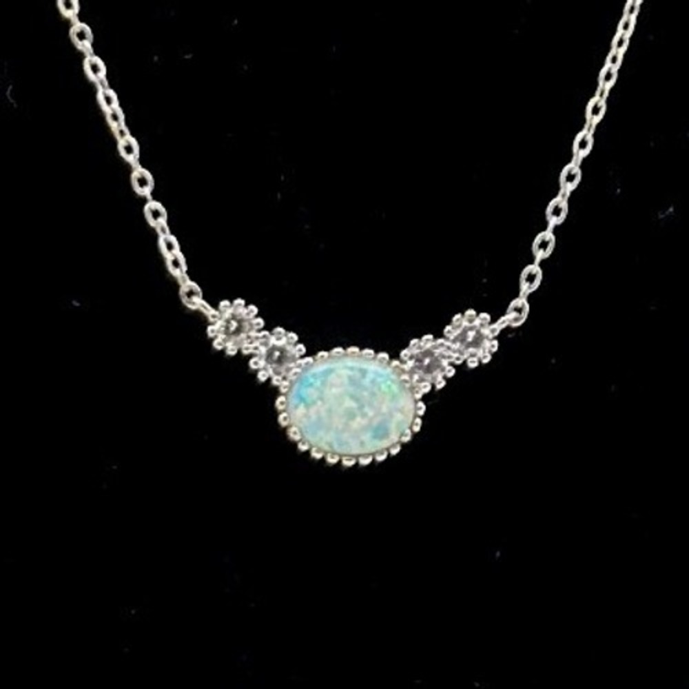 Womens 925 Sterling Silver Opal Crystal Necklace 18" Iridescent Ethereal